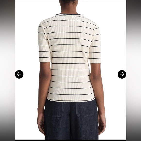 Vince Ribbed Elbow Sleeve Top XXS NWT Cream Blue Luxury Knit Tee - Picture 12 of 13